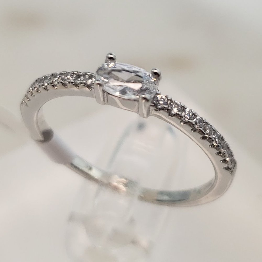 Rhodium Plated Sterling Silver Cubic Zirconia Ring